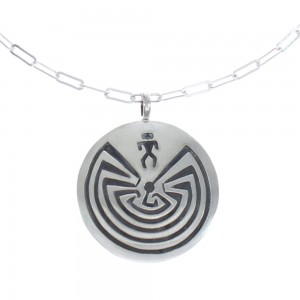 Native American Sterling Silver Man in the Maze Pendant Chain Necklace JX125545
