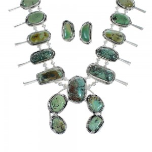 Kingman Turquoise Sterling Silver Navajo Naja Squash Blossom Necklace And Earrings Set AX125653