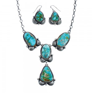Sonoran Gold Turquoise Sterling Silver Navajo Link Necklace Set AX125633