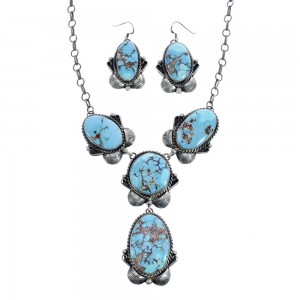 Golden Hill Turquoise Sterling Silver Navajo Link Necklace Set AX125635
