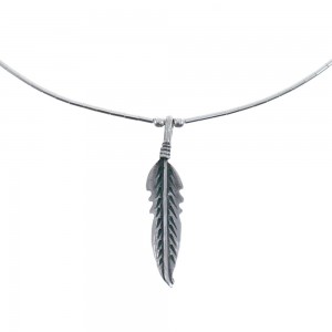 Native American Liquid Sterling Silver Feather Bead Necklace AX125614