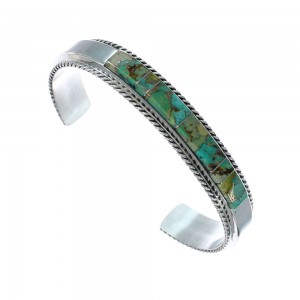 Native American Navajo Sterling Silver Turquoise Inlay Cuff Bracelet JX126595