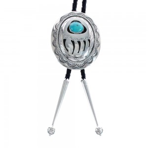 Navajo Turquoise And Sterling Silver Bear Paw Bolo Tie JX126512