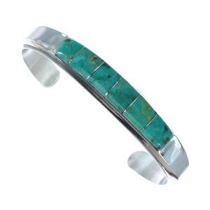 Native American Navajo Sterling Silver Turquoise Inlay Cuff Bracelet JX126526