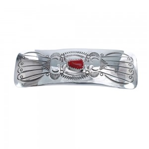 Coral and Genuine Sterling Silver Navajo Hair Barrette JX126499
