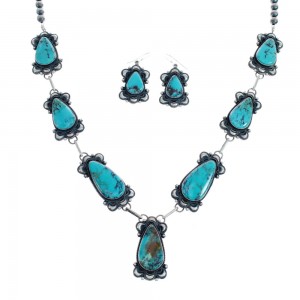 Native American Navajo Turquoise Sterling Silver Link Necklace Set JX126450