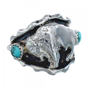 Navajo Turquoise Sterling Silver Buffalo Ring Size 14-1/4 AX125748