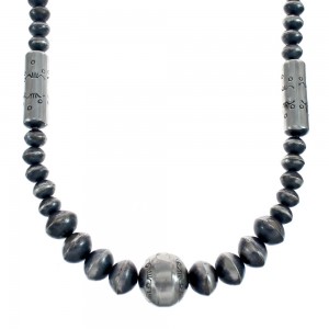 Old Pawn Style Sterling Silver Navajo Bead Necklace AX126084