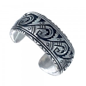 Navajo Genuine Sterling Silver Water Wave Cuff Bracelet AX125886