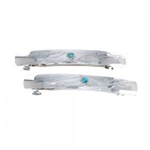 Sterling Silver And Turquoise Navajo Hair Barrettes JX125825
