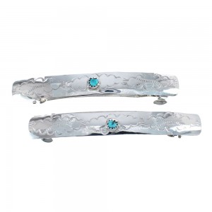 Sterling Silver And Turquoise Navajo Hair Barrettes JX125831