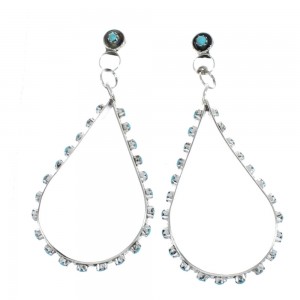 Zuni Turquoise Sterling Silver Tear Drop Post Dangle Earrings JX125823