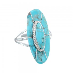 Navajo Turquoise Inlay Sterling Silver Ring Size 9-3/4  AX126128
