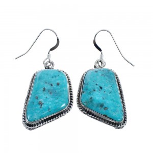 Navajo Authentic Sterling Silver Turquoise Hook Dangle Earrings JX126398