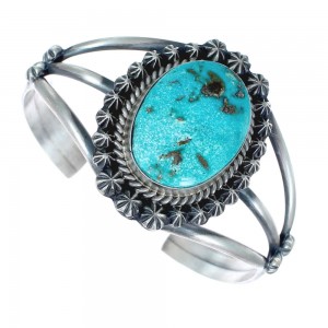 Native American Genuine Sterling Silver Kingman Turquoise Cuff Bracelet JX126327