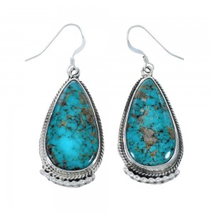 Navajo Authentic Sterling Silver Turquoise Hook Dangle Earrings JX126819