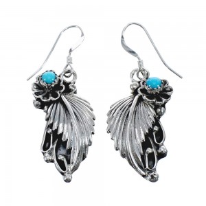 Navajo Turquoise Sterling Silver Leaf Hook Dangle Earrings JX127313