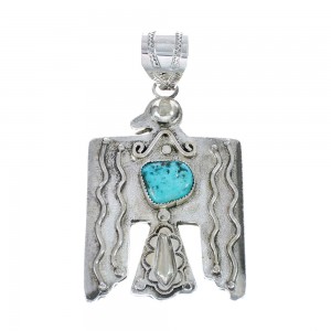 Authentic Navajo Thunderbird Turquoise Sterling Silver Pendant AX127426