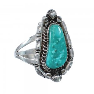 Native American Genuine Sterling Silver Turquoise Ring Size 8-3/4 AX127727