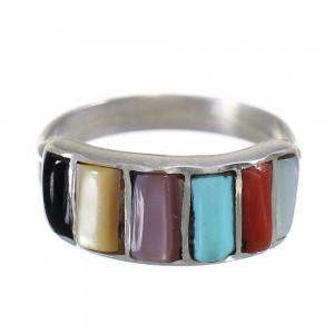 Multicolor Authentic Sterling Silver Native American Zuni Ring Size 7-3/4 RX66693