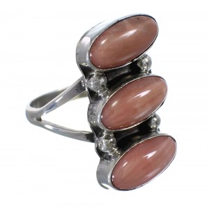 Pink Coral And Silver Navajo Indian Ring Size 8 YX74727