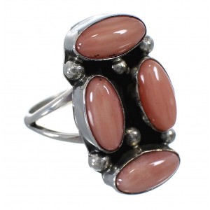 Navajo Indian Pink Coral Sterling Silver Ring Size 6-1/2 YX74769