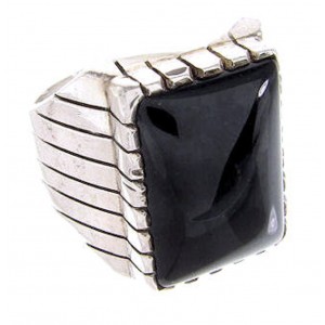 Sterling Silver Onyx Jewelry Ray Jack Navajo Ring Size 9-3/4 EX24539