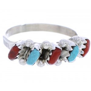 Sterling Silver Zuni Turquoise Coral Needlepoint Ring Size 5-1/2 RX113314