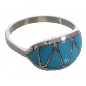 Zuni Indian Turquoise Inlay Sterling Silver Ring Size 6-1/2 PX25104
