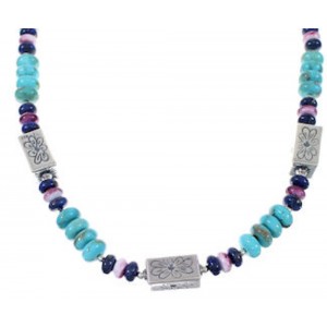 American Indian Sterling Silver Multicolor Bead Necklace PX34277