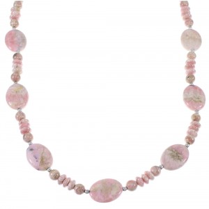 Native American Rhodochrosite Bead And Silver Necklace EX47683