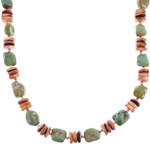 Native American Oyster Shell Kingman Turquoise Sterling Silver Bead Necklace RX96128