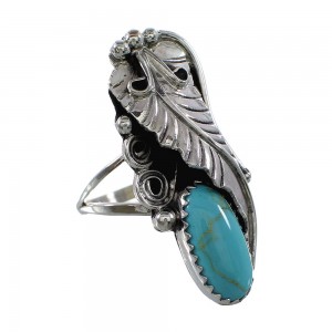 Turquoise Authentic Sterling Silver Navajo Leaf Ring Size 5-1/4 AX96954