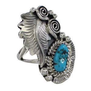 Native American Turquoise Sterling Silver Leaf Ring Size 6-3/4 AX96991