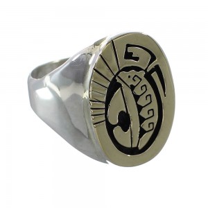 Bear Water Wave Navajo Calvin Peterson Sterling Silver 14 Karat Gold Ring Size 9-1/2 AX97537
