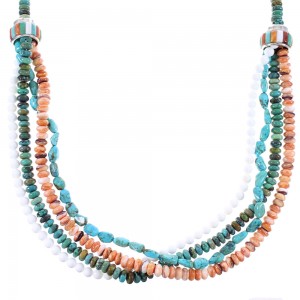 4-Strand Multicolor Sterling Silver Native American Bead Necklace AX99068