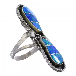 Zuni Indian Blue Opal And Genuine Sterling Silver Ring Size 5-1/2 RX99538