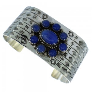 Sterling Silver Navajo Indian Blue Agate Cuff Bracelet RX99791
