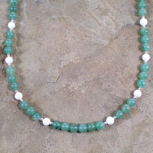 Aventurine And White Agate Sterling Silver Navajo Bead Necklace AX100128
