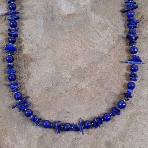 Lapis Sterling Silver Native American Bead Necklace AX100093