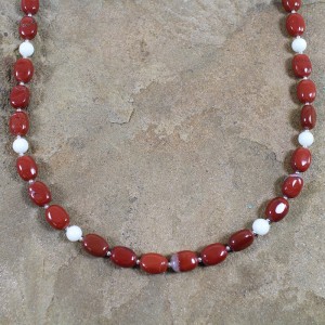 Native American Sterling Silver Jasper And White Agate Bead Necklace RX100126