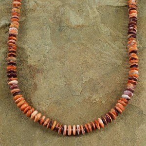 Orange And Purple Oyster Shell Sterling Silver Navajo Bead Necklace AX100210