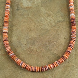 Orange And Purple Oyster Shell Silver Navajo Bead Necklace AX100211