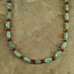 Amber Kingman Turquoise Sterling Silver Native American Bead Necklace AX100242