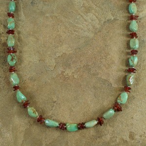 Amber Kingman Turquoise Silver Native American Bead Necklace AX100243