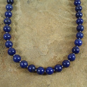 American Indian Lapis And Authentic Sterling Silver Bead Necklace RX101921