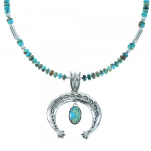 Turquoise Sterling Silver Naja Navajo Bead Necklace Set AX102581