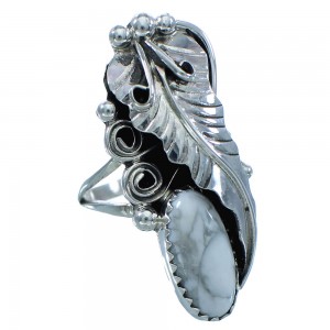 Genuine Sterling Silver Native American Navajo Howlite Leaf Ring Size 5-3/4 TX103079