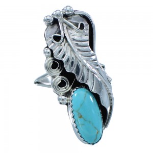 American Indian Sterling Silver Turquoise Leaf Ring Size 8 RX115487