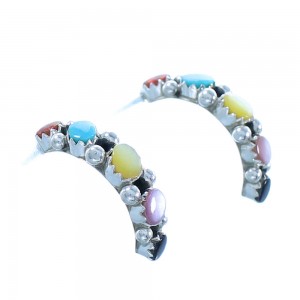 Multicolor Genuine Sterling Silver Post Hoop Zuni Earrings TX103313